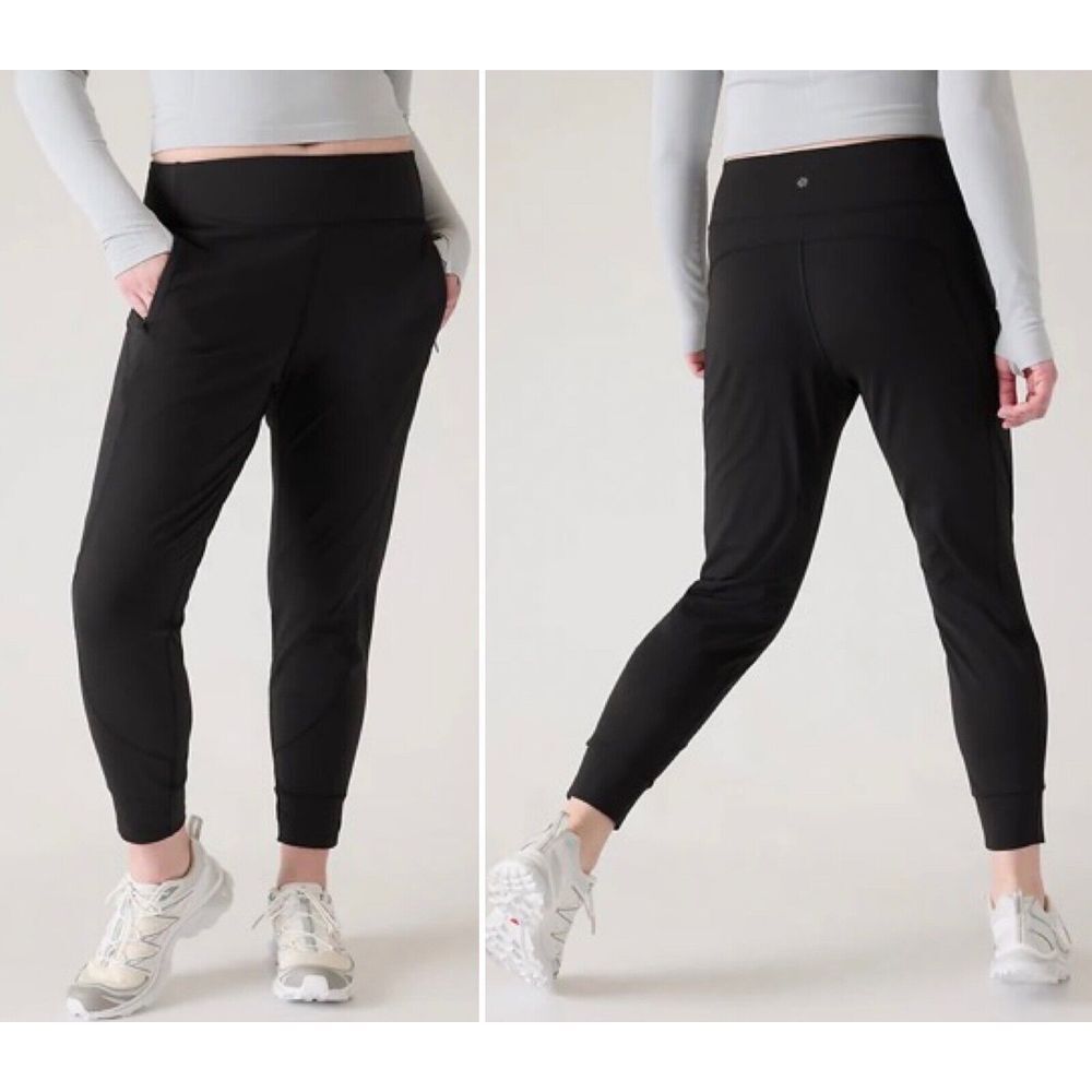 Athleta Rainier Jogger LARGE Black Semi-fitted Zip Pockets Reflective